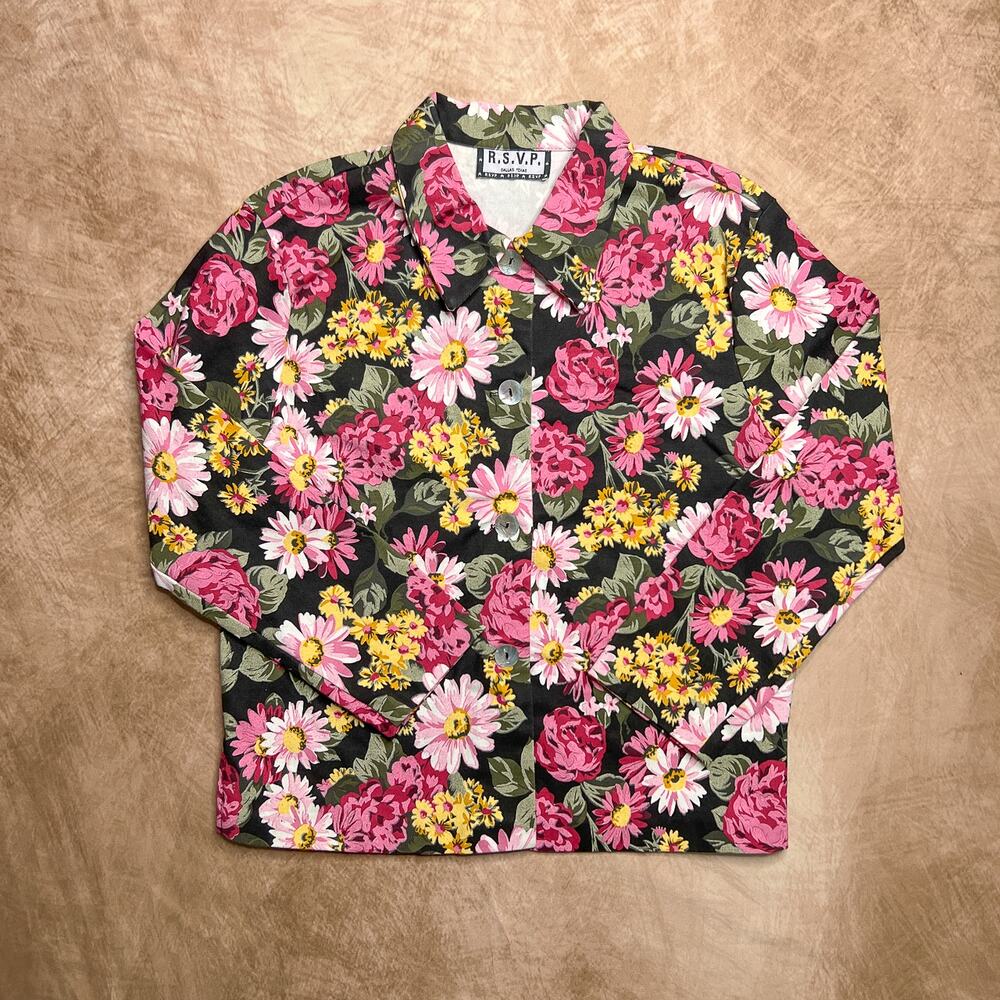 Vintage 90s RSVP Dallas Texas Floral Jacket Multicolor Button Up Boho Hippie